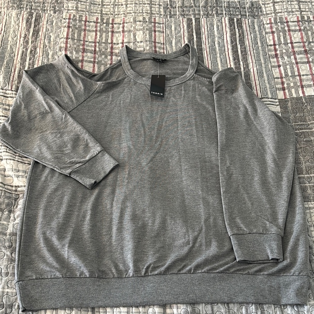 Lightweight french terry cold shoulder sweatshirt
